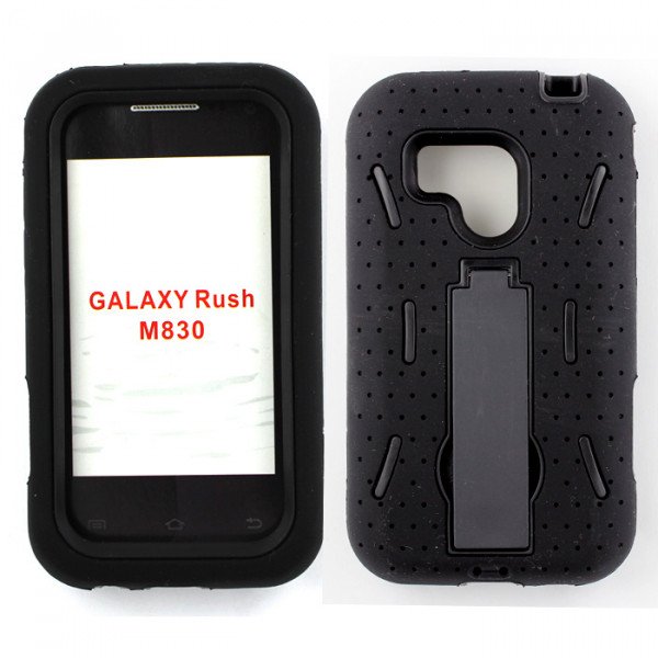 Wholesale Samsung Galaxy Rush M830 Armor Hybrid Case with Stand (Black-Black)